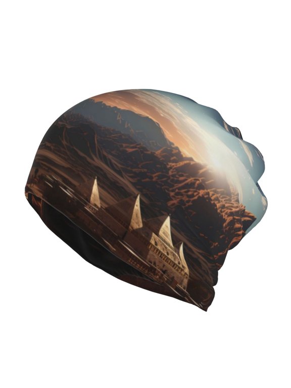 Pyramid Desert Cat Cotton Slouchy Beanie Hat for Men/Women,Lightweight Oversize Large Thin Skull Cap Night Sleeping Cap