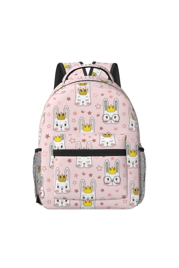 Queen For Rabbit Pattern Durable Student Backpack Laptop Bag- Ergonomic Design, Waterproof Twill Fabric - Ideal for School, Travel, and Outdoor Activities