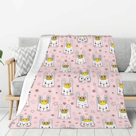 Rateoe Queen For Rabbit Pattern Flannel Throw Blanket, Ultra-soft Blanket for Bed, Couch, Car, Hypoallergenic Anti-pilling blanket-50"x40"(Vertical)