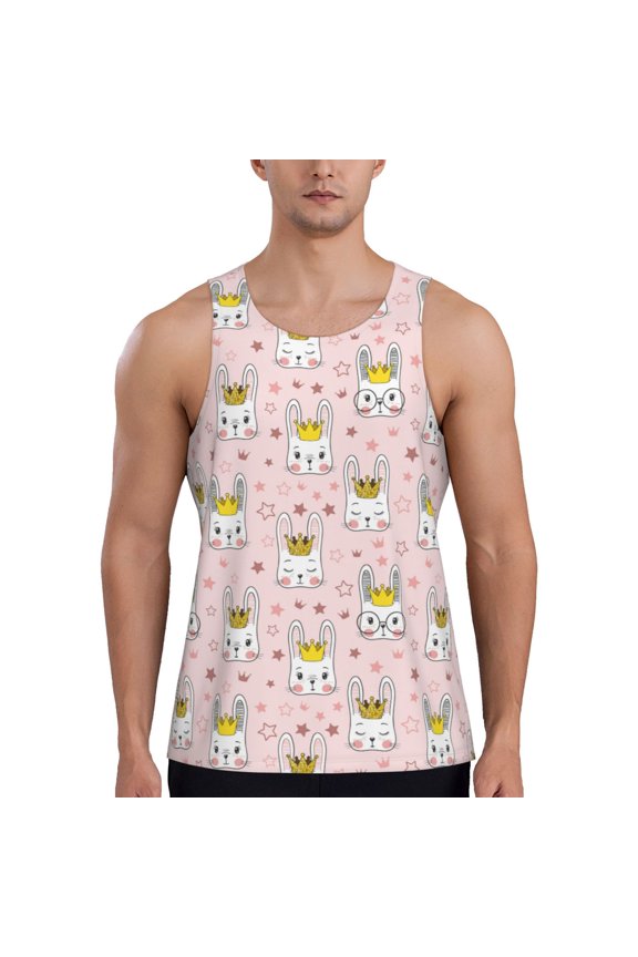 Queen For Rabbit Pattern Sleeveless Gym Shirt Muscle Tee Breathable Workout Shirt Slim-Fit Tank Quick Dry Fit Muscle Tank Top Bodybuilding Sleeveless T Shirt-Large