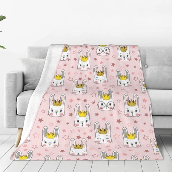 Rateoe Queen For Rabbit Print Fuzzy Fleece Throw Blanket Extra Large,Super Soft,Fluffy and Warm Blankets for Couch,Bed,All Season Use (50"x40")