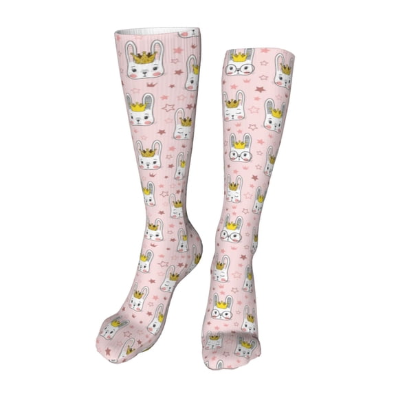 Rateoe Queen For Rabbit print Women's Men's Novelty 20in Crew Socks Cotton Socks Knee High Socks for Walking,Running,Nurses,Pregnancy-One Size