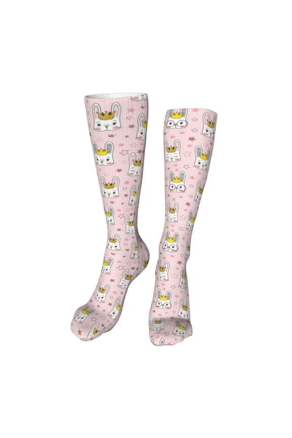 Queen For Rabbit print Women's Men's Novelty 20in Crew Socks Cotton Socks Knee High Socks for Walking,Running,Nurses,Pregnancy-One Size