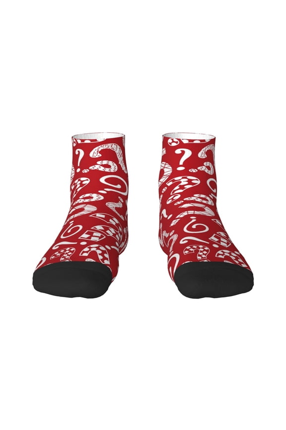 Question Marks1 Pattern Quarter Crew Socks,Toe Seamed Ankle Socks,Cotton Cushioned Breathable Athletic Crew Sports Socks