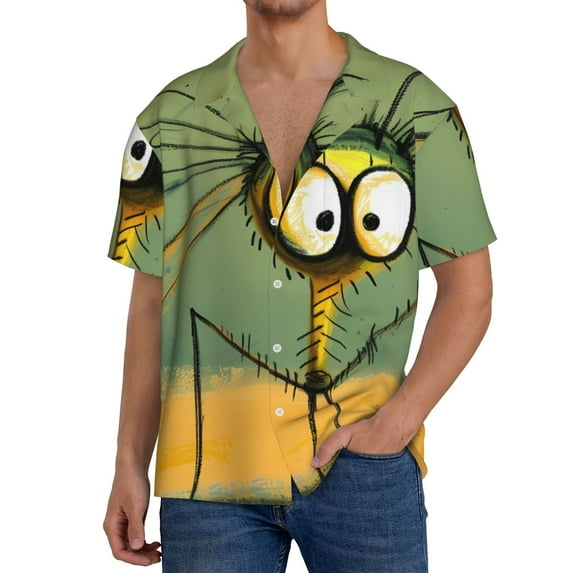 Rateoe Quirky Cartoon 123 Pattern Men's Short Sleeve Classic Shirt, Casual Short-Sleeved Shirt, Lightweight Summer Shirt, Cuban Collar Shirt,Button-Front Shirt-Large