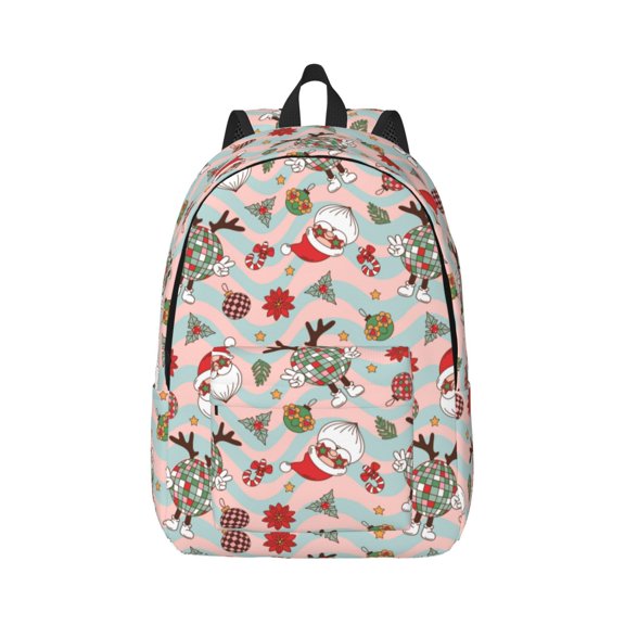 Rateoe Quirky Santa Reindeer Retro Wave Pattern Canvas College Laptop Backpack,Travel Daypack,Durable Rucksack Travel Notebook Bag School Backpack Book Bag for Men Women-Small