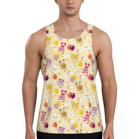 Rateoe Rabbit And Balloon Pattern Sleeveless Gym Shirt Muscle Tee Breathable Workout Shirt Slim-Fit Tank Quick Dry Fit Muscle Tank Top Bodybuilding Sleeveless T Shirt-Medium