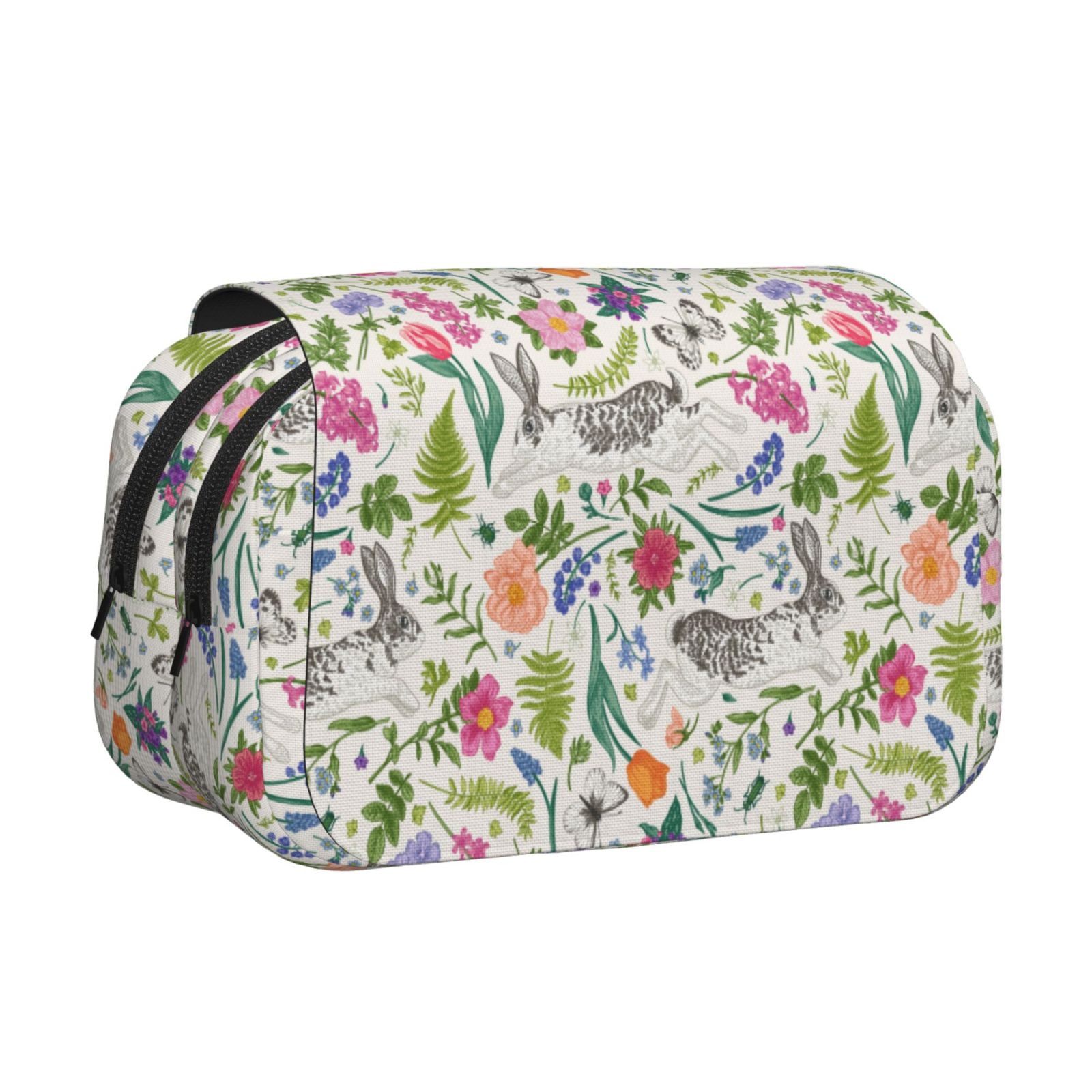Rateoe Rabbit And Butterfly Pattern Double Clamshell Pen Case, Storage Organizer with Two Zipper Compartments– Holds Up to 50 Pencils & Pens