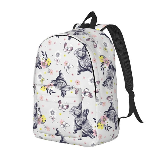 Rateoe Rabbit And Butterfly Pattern Durable Canvas Backpack for Men & Women – Stylish & Lightweight – Adjustable Straps, Multiple Pockets – Fits 15-17 Inch LaptopsSmall
