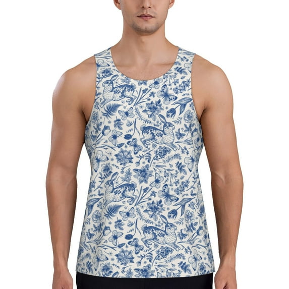 Rateoe Rabbit And Butterfly Pattern Sleeveless Gym Shirt Muscle Tee Breathable Workout Shirt Slim-Fit Tank Quick Dry Fit Muscle Tank Top Bodybuilding Sleeveless T Shirt-XX-Large