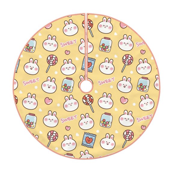 Rateoe Rabbit And Candy Pattern Christmas Tree Skirt with Ties , Christmas Tree Decorations, Farmhouse Christmas Decor Xmas Holiday Decorations-30"