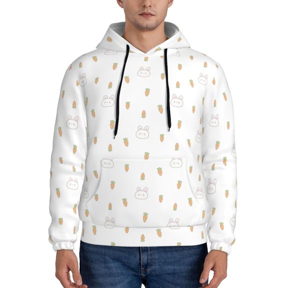 Rateoe Rabbit And Carrot Pattern Mens Hoodie, Pullover Hooded Sweatshirt, Kangaroo Pocket Hoodie Ideal for Daily Wear, Travel and Home-3X-Large