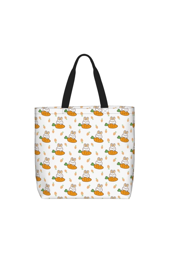 Rabbit And Carrot Print Lightweight Tote Bag for Women, Water-Resistant Shoulder Bag with Zipper, Spacious Casual Handbag for Work, School, Shopping