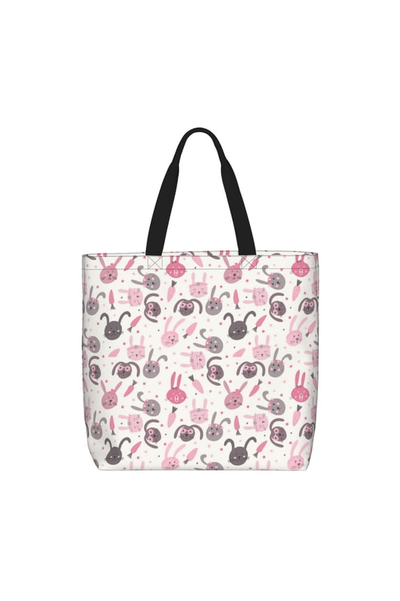 Rabbit And Carrot Print Lightweight Tote Bag for Women, Water-Resistant Shoulder Bag with Zipper, Spacious Casual Handbag for Work, School, Shopping