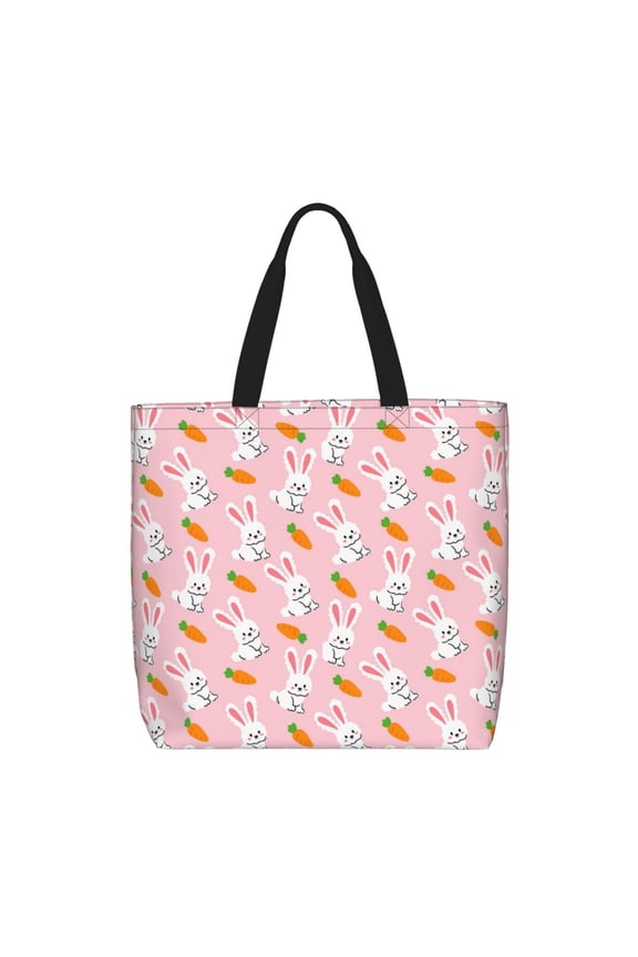 Rabbit And Carrot Print Lightweight Tote Bag for Women, Water-Resistant Shoulder Bag with Zipper, Spacious Casual Handbag for Work, School, Shopping