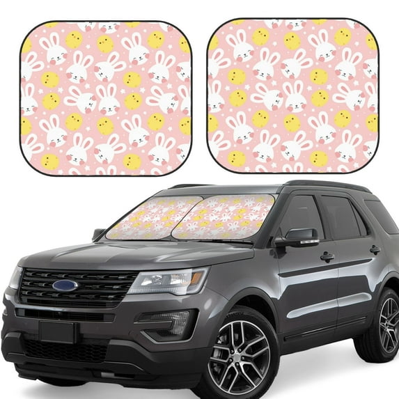 Rateoe Rabbit And Chick Pattern 2 Piece Car Windshield Sun Shade Foldable | Front Windshield Shade for Sun, Heat and UV Rays | Sunshade for Car Front Window-Large