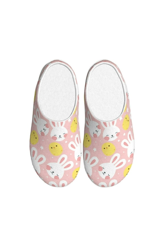 Rabbit And Chick Print Women's Men's Cotton Knit Slippers Lightweight Memory Foam Indoor House Shoes with Anti-Skid Sole-42/43