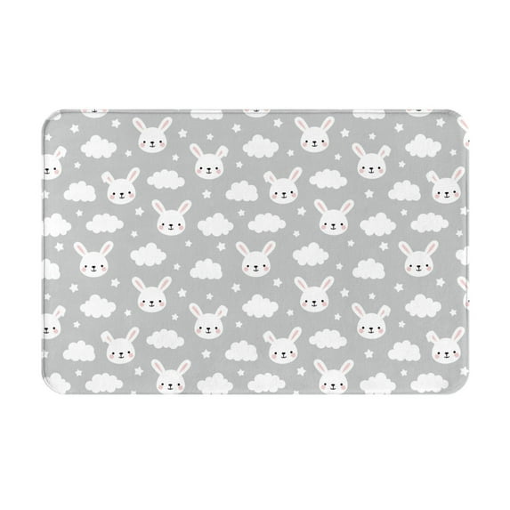 Rateoe Rabbit And Cloud Pattern Flannel Door Mat Indoor Outdoor Entrance, Waterproof All-Weather Doormat,Fade Resistant, Low Profile Entryway Mat 16x24in