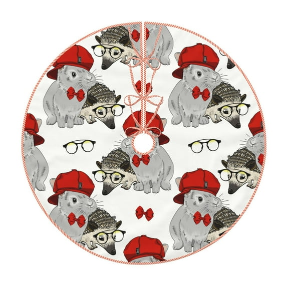 Rateoe Rabbit And Hedgehog Pattern Christmas Tree Skirt with Ties , Christmas Tree Decorations, Farmhouse Christmas Decor Xmas Holiday Decorations-36"