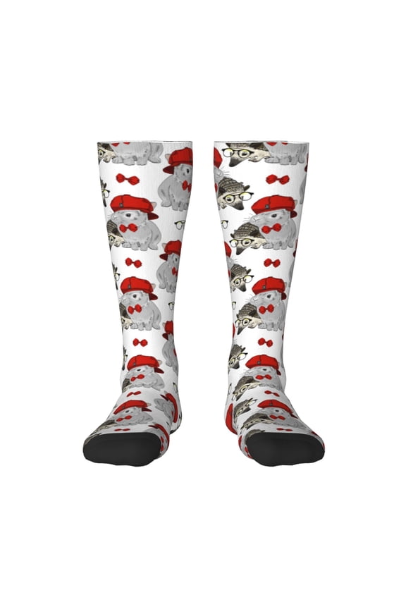 Rabbit And Hedgehog Pattern Women’s Knee High Crew Socks,Trouser Socks Comfortable, Breathable, Moisture-Wicking and Soft