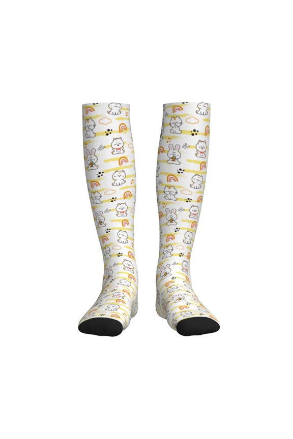 Rabbit And Milk Tea Compression Socks for Women and Men 20-30mmHg-Circulation Support Socks Knee High Nurse Pregnant Running Medical and Travel Athletic