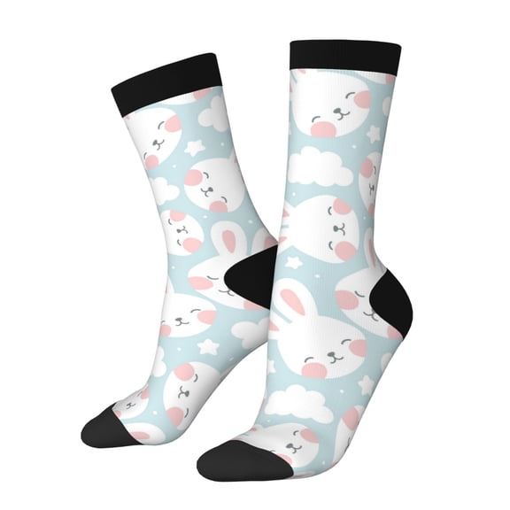 Rateoe Rabbit And Star for Women Casual Calf Socks - Cute Crew Socks - Thin Soft Above Ankle Socks Size 5-11