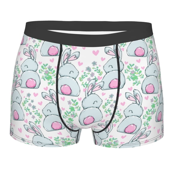 Rateoe Rabbit Back View Mens Boxer Briefs Poly Spandex Performance Boxer Briefs Underwear Hem Boxer Briefs - XX-Large