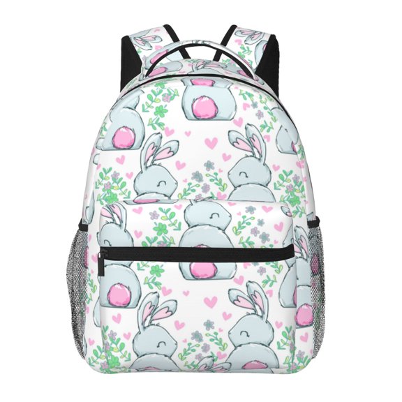 Rateoe Rabbit Back View Pattern Casual Backpack for School, Work, Travel – Adjustable Straps, Multiple Compartments – Ergonomic Design, Fits Laptops and Tablets