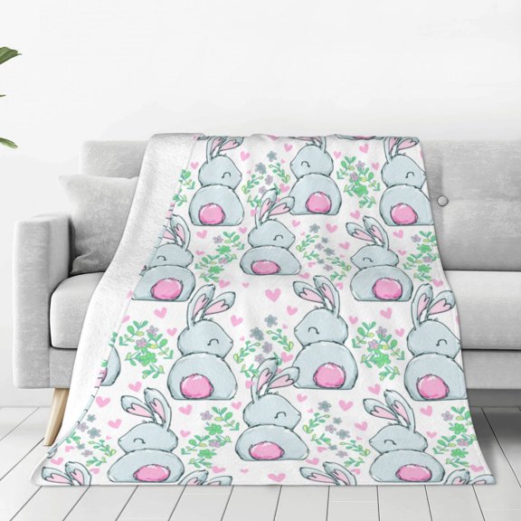Rateoe Rabbit Back View Print Fuzzy Fleece Throw Blanket Extra Large,Super Soft,Fluffy and Warm Blankets for Couch,Bed,All Season Use (60"x50")
