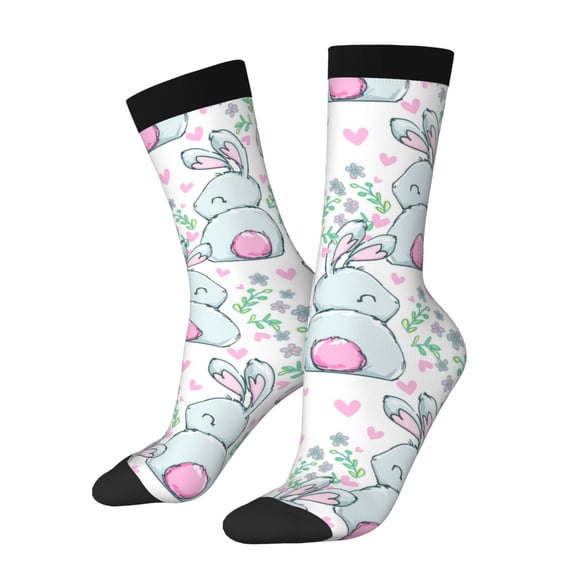 Rateoe Rabbit Back View for Women Casual Calf Socks - Cute Crew Socks - Thin Soft Above Ankle Socks Size 5-11