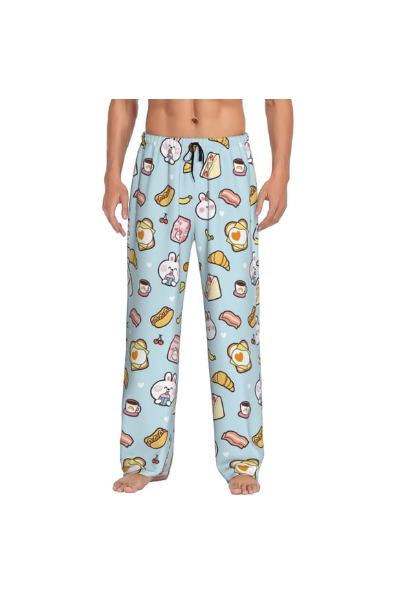 Rabbit Burger Coffee Pattern Men’s Ultra-Soft Comfy Pajama Lounge Pants Sleepwear,Comfortable Lounge Wear,lightweight Pajamas, Casual Home Wear-Small