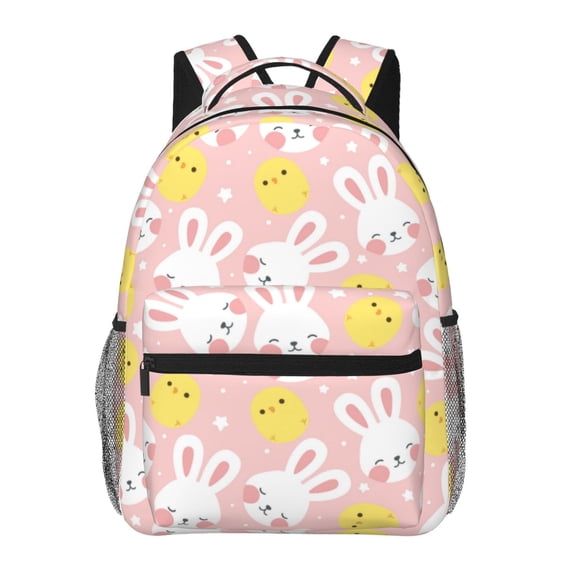 Rateoe Rabbit And Chick Pattern Casual Backpack for School, Work, Travel – Adjustable Straps, Multiple Compartments – Ergonomic Design, Fits Laptops and Tablets