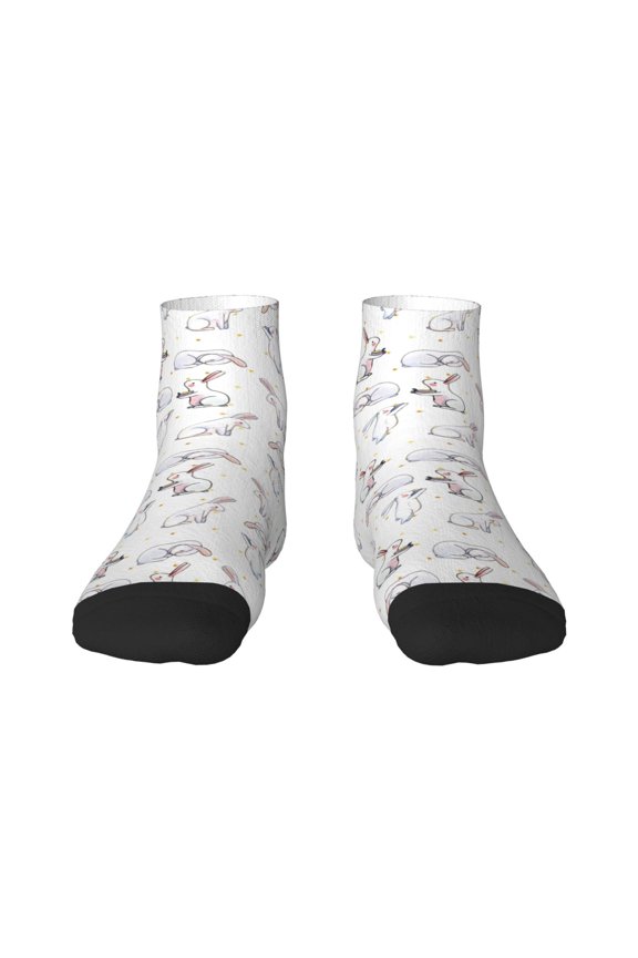 Rabbit Eating Pattern Quarter Crew Socks,Toe Seamed Ankle Socks,Cotton Cushioned Breathable Athletic Crew Sports Socks