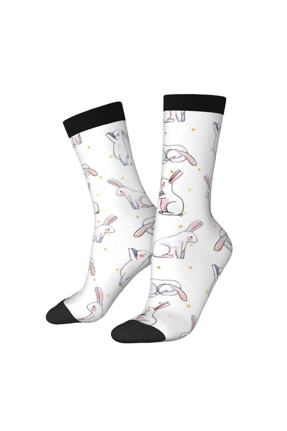 Rabbit Eating for Women Casual Calf Socks - Cute Crew Socks - Thin Soft Above Ankle Socks Size 5-11