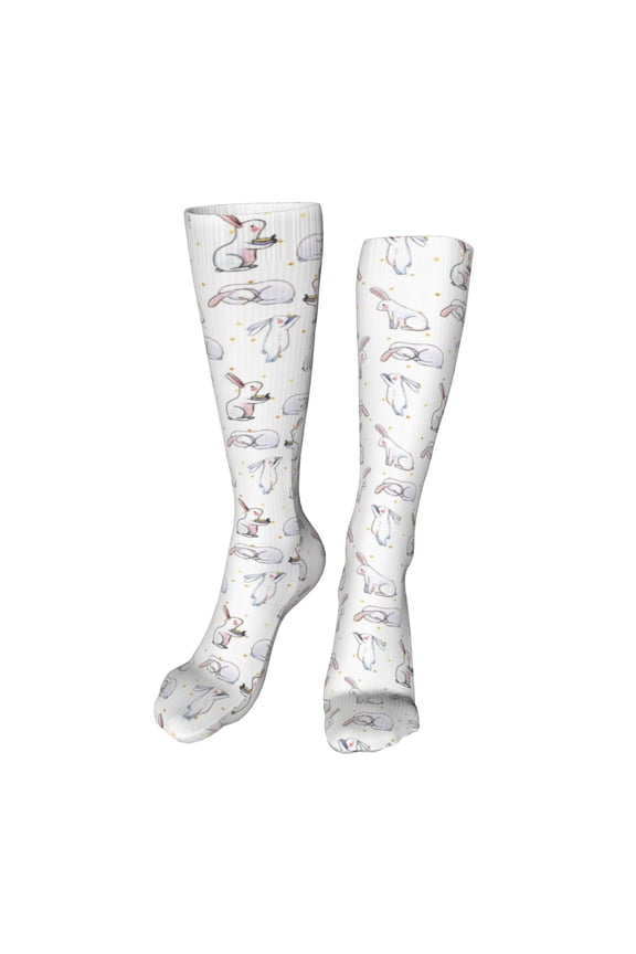 Rabbit Eating print Women's Men's Novelty 20in Crew Socks Cotton Socks Knee High Socks for Walking,Running,Nurses,Pregnancy-One Size