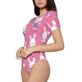 thumbnail image 1 of Rateoe Rabbit Holding Flowers Printed Women Rash Guard Short Sleeve,Tummy control Swimsuit Surfing Swimsuit Bathing Suit Short-sleeved Onesie UPF 50+, 1 of 6