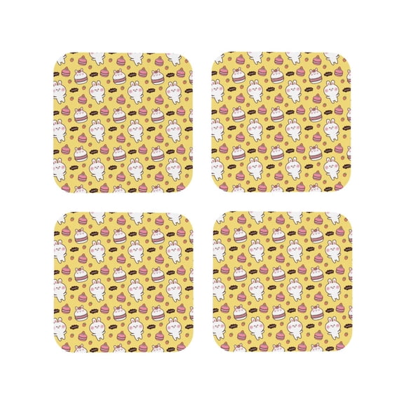 Rateoe Rabbit Hunger Drawing Drink Coasters Set of 4 Leather Coasters Spill Protection for Table Desk,Durable and Non Slip Leather Coaster ,4 Inches Drink Mats-Square