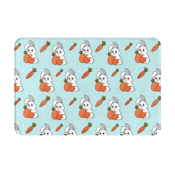 Rateoe Rabbit Is Eating Carrots Pattern Flannel Door Mat Indoor Outdoor Entrance, Waterproof All-Weather Doormat,Fade Resistant, Low Profile Entryway Mat 16x24in