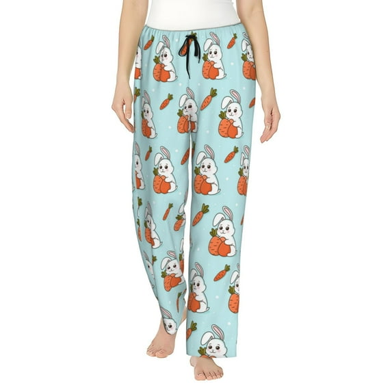 Rateoe Rabbit Is Eating Carrots Pattern Women’s Ultra-Soft Comfy Pajama Lounge Pants Sleepwear,Comfortable Lounge Wear,lightweight Pajamas, Casual Home Wear-X-Large