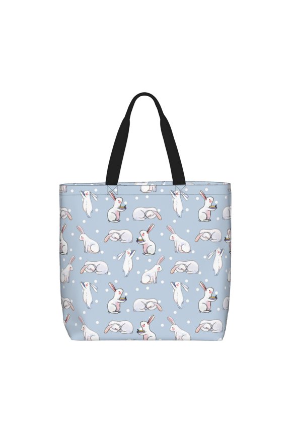 Rabbit Is Eating Carrots Print Lightweight Tote Bag for Women, Water-Resistant Shoulder Bag with Zipper, Spacious Casual Handbag for Work, School, Shopping