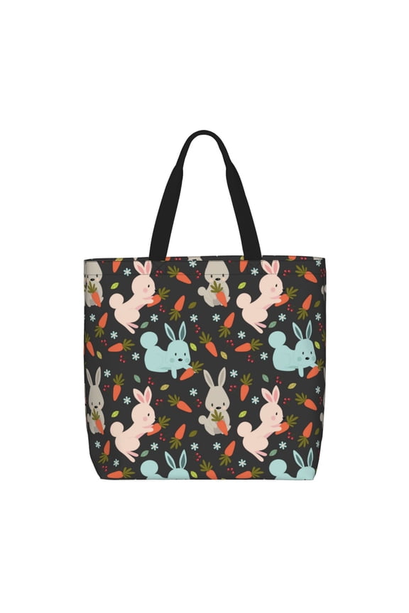 Rabbit Is Eating Carrots Print Lightweight Tote Bag for Women, Water-Resistant Shoulder Bag with Zipper, Spacious Casual Handbag for Work, School, Shopping