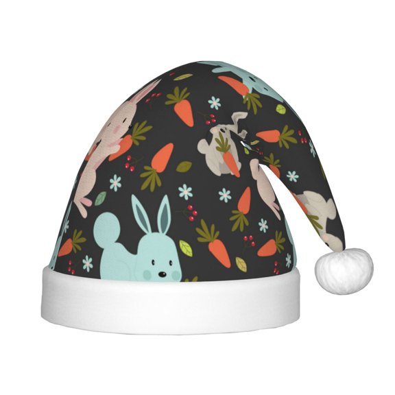 Rateoe Rabbit Is Eating Carrots Santa Hat Confortable Christmas Hat for Christmas Party Favors Fit for Kids