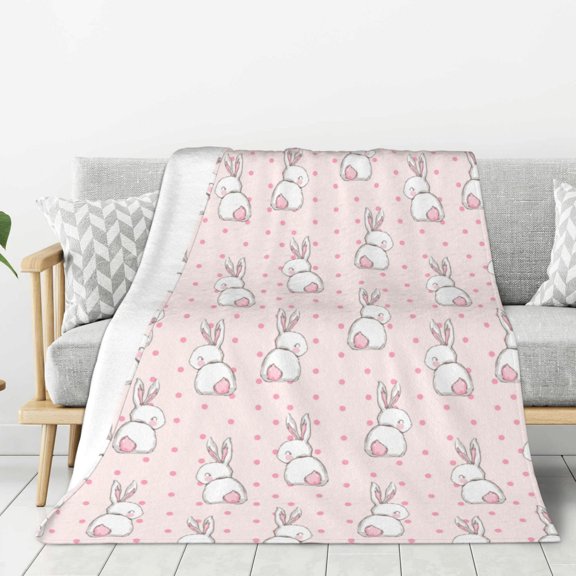 Rateoe Rabbit Pattern Flannel Throw Blanket, Ultra-soft Blanket for Bed, Couch, Car, Hypoallergenic Anti-pilling blanket-80"x60"(Vertical)