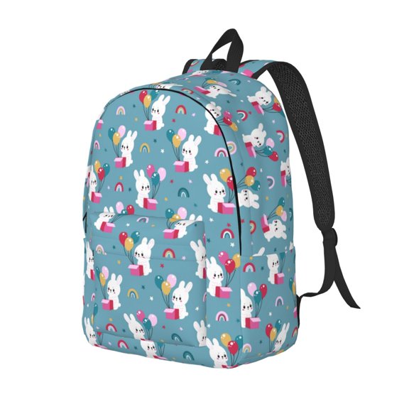 Rateoe Rabbit And Rainbow Pattern Durable Canvas Backpack for Men & Women – Stylish & Lightweight – Adjustable Straps, Multiple Pockets – Fits 15-17 Inch LaptopsSmall
