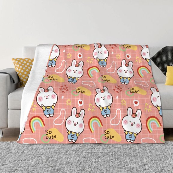 Rateoe Rabbit So Cute Pattern Flannel Throw Blanket, Ultra-soft Blanket for Bed, Couch, Car, Hypoallergenic Anti-pilling blanket-40"x30"(Horizontal)
