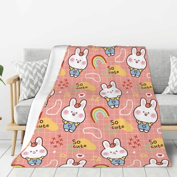 Rateoe Rabbit So Cute Pattern Flannel Throw Blanket, Ultra-soft Blanket for Bed, Couch, Car, Hypoallergenic Anti-pilling blanket-40"x30"(Vertical)