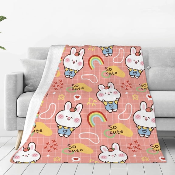 Rateoe Rabbit So Cute Print Fuzzy Fleece Throw Blanket Extra Large,Super Soft,Fluffy and Warm Blankets for Couch,Bed,All Season Use (60"x50")