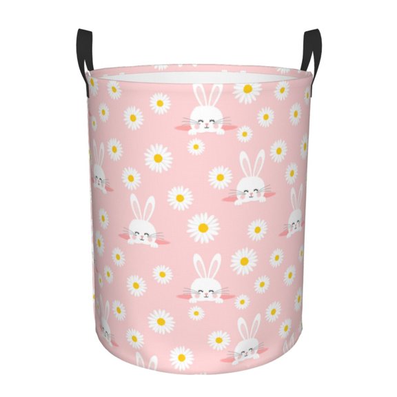 Rateoe Rabbit Sunflower Pattern Round Laundry Hamper Basket, Tall Hamper Basket for Blanket Storage, Nursery Clothes Hamper for Laundry in Bedroom and College Dorm-