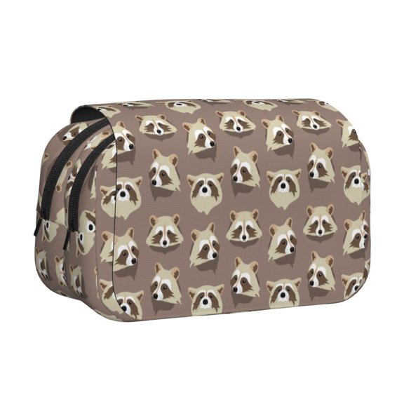 Rateoe Raccoon Pattern Double Clamshell Pen Case, Storage Organizer with Two Zipper Compartments– Holds Up to 50 Pencils & Pens