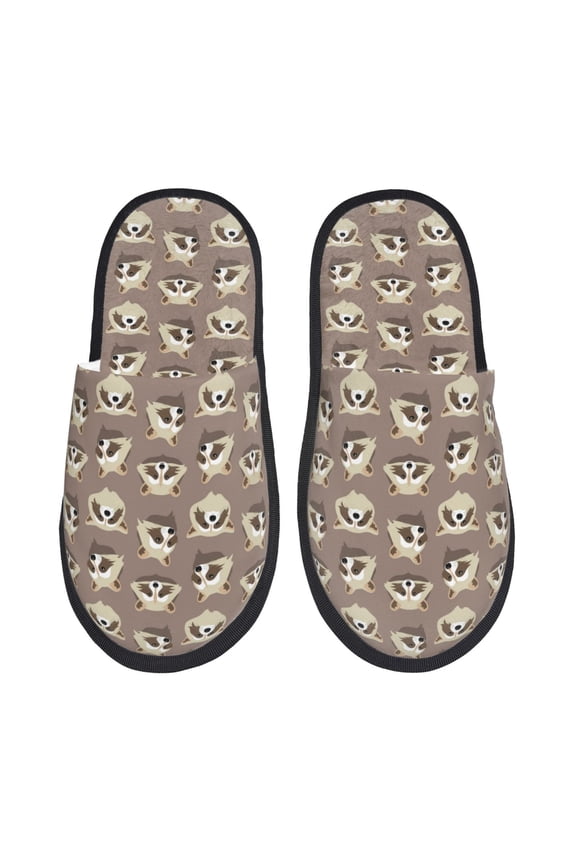 Raccoon Pattern Fuzzy Slippers Fuzzy Soft House Slippers Plush Furry Warm Cozy Open Toe Fluffy Home Shoes-Large